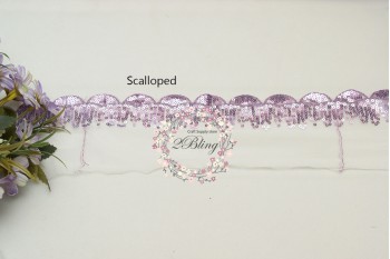 Sequin Lace, LAVENDER, Scalloped Trim, white mesh - 1m length